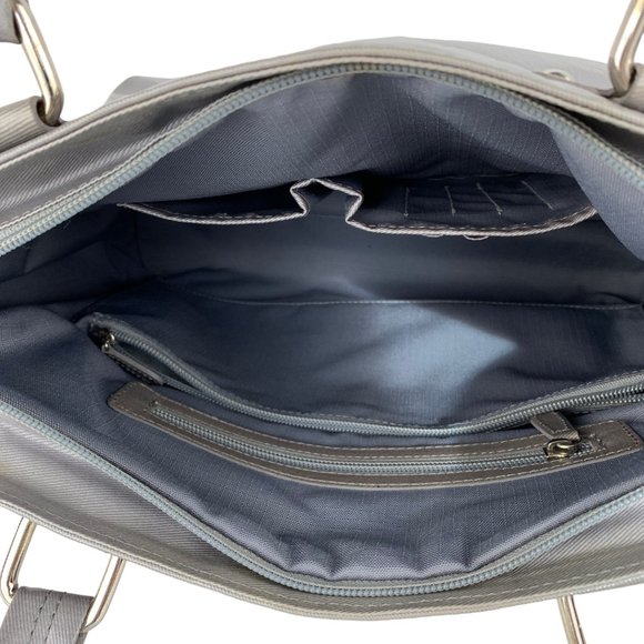 Vintage 90s metallic silver coated canvas, lined maxi tote bag 12" x 13" - Picture 6 of 9